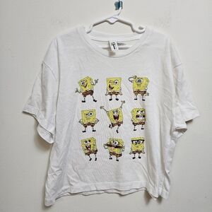 White and Yellow‎ Crop Top with Cartoon Print